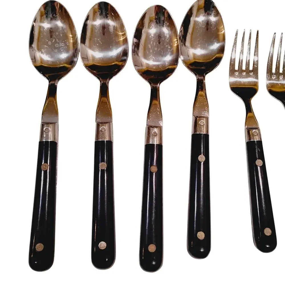 NAVY Cobalt Blue Handle Riveted Stainless Flatware Korea 22 Pieces Unbranded